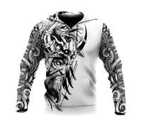 flowereyes Sudadera con Capucha con Estampado 3D del Guerrero Vikingo Odín y los Cuervos Jersey de Manga Larga con runas nórdicas Sudadera con Capucha para Hombre Ropa vikinga Vintage