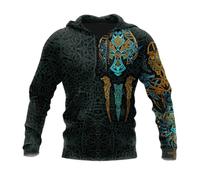 flowereyes Sudadera con Capucha con Estampado 3D del Guerrero Vikingo Odín y los Cuervos Jersey de Manga Larga con runas nórdicas Sudadera con Capucha para Hombre Ropa vikinga Vintage