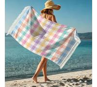 flowereyes Toalla de Playa Grande a Rayas Borla diseño étnico Mandala Microfibra Ligera Ideal para el baño la Piscina y la natación para Adultos IR de Picnic Parque Playa Viaje y Acampada