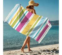 flowereyes Toalla de Playa Grande a Rayas Borla diseño étnico Mandala Microfibra Ligera Ideal para el baño la Piscina y la natación para Adultos IR de Picnic Parque Playa Viaje y Acampada