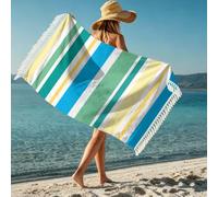 flowereyes Toalla de Playa Grande a Rayas Borla diseño étnico Mandala Microfibra Ligera Ideal para el baño la Piscina y la natación para Adultos IR de Picnic Parque Playa Viaje y Acampada
