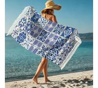 flowereyes Toalla de Playa Grande a Rayas Borla diseño étnico Mandala Microfibra Ligera Ideal para el baño la Piscina y la natación para Adultos IR de Picnic Parque Playa Viaje y Acampada