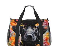 Flowering Black Dog - Bolsa de viaje resistente al agua, compacta, deportiva, gimnasio y fin de semana para hombres y mujeres