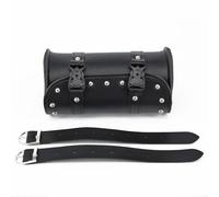 Floweringbeter Bolsa de herramientas para motocicleta estilo horquilla redonda con cuero sintético cromado tachonado y dos correas de montaje para fijación al lado izquierdo o derecho de las