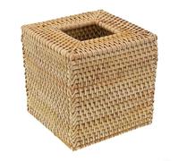 Floweringbeter Caja de pañuelos de mimbre natural tejida a mano cuadrada natural, 14,5 x 14,5 x 14,5 cm, servilleta facial decorativa