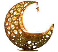 Floweringbeter Candelabro artístico de luna de hierro para aromaterapia ardiendo con diseño hueco y estilo europeo decoración interior propósito (luna dorada)