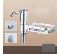 Floweringbeter Dispensador de jabón de manguera de 39 pulgadas con estante de esponja integrado para lavar platos simplificado y mejorar la eficiencia del área del fregadero (plateado)