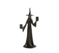 Floweringbeter Estatua de bruja de Halloween con juego de candelabro para altares rituales, decoración de resina hecha a mano de estilo gótico para espacios de meditación