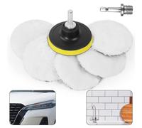 Floweringbeter Kit de pulido de coche con 5 almohadillas de lana para almohadillas de 180 mm adaptador de taladro trasero y adaptador de vástago hexagonal compatible con taladro de mano de