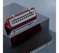 Floweringbeter Tarjeta de número de aparcamiento de coche en aleación y cuero con dígitos de teléfono ocultables para una fácil visibilidad desde el exterior del vehículo (rojo)