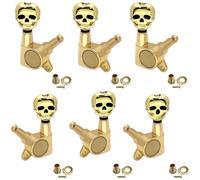 Floweringbeter Teclas de afinador selladas con estética de calavera para guitarras acústicas eléctricas diseñadas para ofrecer una rotación suave y retención de tono estable (dorado 3L3R)