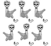 Floweringbeter Teclas de afinador selladas con estética de calavera para guitarras acústicas eléctricas diseñadas para ofrecer una rotación suave y retención de tono estable (plata 3L3R)