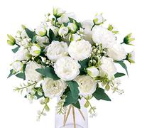 Floweroyal 4 Piezas Flores Artificiales Flores Blancas Peonies Bouquets de Seda para Boda Partido Centros de Mesa El arreglo Floral Inicio Cocina Decoración