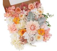 Floweroyal Combo de flores artificiales de champán, flores de seda, rosas de dalia con tallos para ramos de novia, baby shower, arreglos florales, centros de mesa, decoración del hogar.