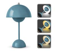 Flowerpot Lámpara de mesa LED con batería inalámbrica, 3000 K-6000 K, moderna, recargable, táctil, regulable, con 3 modos de brillo, lámpara de seta para dormitorio, salón, oficina, color azul lima