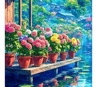 Flowerpot Pond Jigsaw Puzzle 200 Pieces 28x28cm/11x11inch, Difficult Jigsaw Puzzles for Adults 200, Beautiful Art Work, Great Festive Puzzle Gift for Men/Women