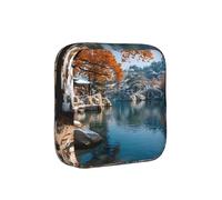 Flowers By The River in Autumn - Bolsa de almacenamiento de servilletas sanitarias compacta para mujer, portátil y elegante con cremallera para llevar a diario