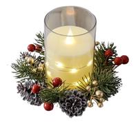 Flowers Candle Ring - Red Berry Christmas Candle Holder with Lifelike Floral Design, Adds Festive Charm and Elegance, Decorative Ring for Dinner Table, Mantel, Shelf, Window, or Door Handle 7 Inch