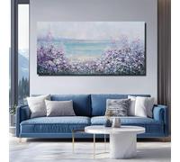 Flowers Canvas Wall Art Purple and White Painting Ocean Posters Prints for Office Contemporary Bedroom Decor(80x160cm/Sin marco)