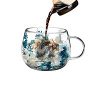 Flowers Coffee Mugs - 300ml Dried Flower Double Wall Glass Cup, Cute Insulated Tea Cups | Transparent Beverage Serving Tumbler, Aesthetic Floral Design For Home Kitchen Living Room