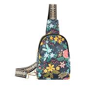 Flowers Daisy - Bolsa bandolera pequeña para mujer, color azul marino, bolsa cruzada, riñonera, bolsa de pecho con correa ajustable, Flores Margarita Azul Marino, Mochilero