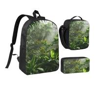 Flowers in Tropical Rain - Juego de mochila de 3 piezas, mochila escolar de 17 pulgadas con bolsa de almuerzo aislada y estuche para lápices, para estudiantes, adolescentes y niños