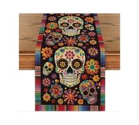 Flowers Sugar Skull Mexican Day of The Dead Table Runner, Dia De Los Muertos
