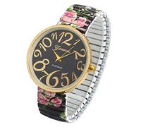 FlowerShrink - Reloj elástico para mujer, pulsera de cuarzo para mujer, reloj de prensa manual, negro, talla única