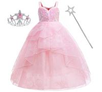 Flowhole Vestido Wicked Glinda niña disfraz Wicked Glinda niña rosa Bubble tul bruja disfraz con accesorios para niñas niños vestido princesa cosplay Halloween carnaval 5-6 años 01-120