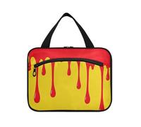 Flowing Pigment - Bolsa colgante de arte rojo y amarillo para hombres que viajan con gancho, bolsa de maquillaje plegable de diseñador para artículos esenciales para mujeres, organizador de viaje de
