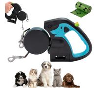 Flowleash - Flowleash Double Ended Leash, Double Dog Lead for Walking 2 Dogs No Tangle, Dual Dog Leashs with Tangle-Free Swivel & Led Light, 3m Dogs Lead Retractable (Cyan-Charging)
