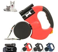 Flowleash - Flowleash Double Ended Leash, Double Retractable Dog Lead for Two Dogs, 3m Dog Retractable Lead, Tangle-Free 360° with LED Flashlight (Red)