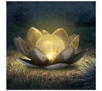 FLOWood Lámparas solares para jardín de loto, decoración de jardín para exteriores, con bola de cristal crack, regalos para mujeres (plata)