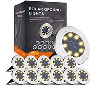 FLOWood Luces solares de suelo - 8 H para jardín al aire libre, IP65 impermeables, luces solares de suelo para jardín, césped, camino, patio, blanco cálido, paquete de 12