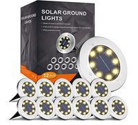 FLOWood Luces solares de suelo, luces solares de trabajo de 8 horas para jardín al aire libre, IP65 impermeables, luces solares de suelo para exteriores, luces de disco solar para jardín, césped,