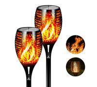 FLOWood Luces solares para jardín al aire libre, paquete de 2 luces solares grandes de 96 LED, llama parpadeante, luces solares para exteriores del anochecer al amanecer, luces de camino impermeables