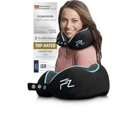 FLOWZOOM Comfy Almohada de Viaje Viscoelástica - Soporte Ajustable 360°, Funda de Felpa Suave y Lavable, con Bolsa Compacta - Cojín de Cuello para Avión, Coche y Tren - Negro