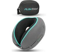 FLOWZOOM Dream Almohada de Viaje Viscoelástica - Cojín de Cuello Ajustable con Soporte 360° y Laterales Altos, Funda de Felpa Suave y Lavable, con Bolsa Compacta - para Avión, Coche y Tren - Gris