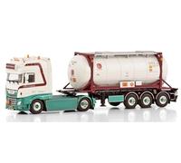 FloZ WSI para DAF para XF Super Space CAB MY2017 4X2 30FT Container Trailer - 3 ejes + contenedor de tanque de 20 pies para enero para transporte Nagtegaal 1:50 modelo preconstruido