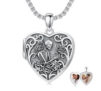Flpruy Collar con medallón de corazón personalizado que sostiene fotos de plata de ley 925 con medallón personalizado para fotos, collares de joyería para familiares y amantes, 18-20 inches, Plata