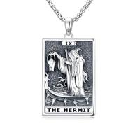 Flpruy Collar de tarjeta del tarot de plata de ley 925 con diseño de calavera, el diablo, muerte, amante del sol, joyería de tarot, regalo para hombres y mujeres, unisex, 0.98 inches, Plata esterlina