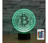 FLRXHK Bitcoin - Lámpara de mesa táctil con ilusión 3D, con control remoto, 16 colores, luz nocturna USB LED óptica para niños, decoración de habitación de regalo