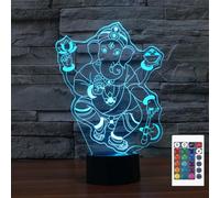 FLRXHK Ganesha - Lámpara de mesa táctil con ilusión 3D, con control remoto, 16 colores, luz nocturna LED USB óptica para niños, decoración de habitación de regalo