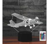 FLRXHK Lámpara de escritorio táctil con ilusión 3D de avión, con control remoto, 16 colores, luz nocturna LED USB óptica para niños, decoración de habitación de regalo