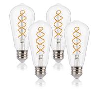 FLSNT Bombilla LED Vintage Edison E27, ST58 Retro Espiral filamento Decorativa Bombillas, 4W(40W equivalente), Blanco cálido 2200K, Vidrio transparente, No Regulable, 4 Paquete