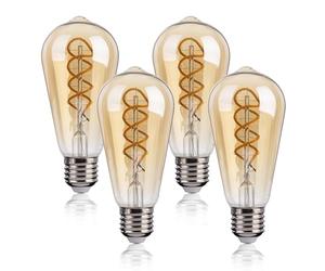 FLSNT Bombilla LED Vintage Edison E27, ST58 Retro Espiral filamento Decorativa Bombillas, 4W(40W equivalente), Blanco cálido 2200K, Vidrio ámbar, No Regulable, 4 Paquete