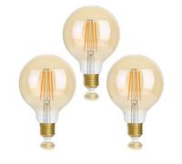 FLSNT Lot de 3 ampoules à vis E27 à intensité variable 40 W, G95 LED à filament Edison à vis, ampoules vintage E27 5,5 W, blanc chaud 2700 K, verre ambré, lot de 3