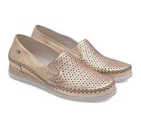 Fluchos - Zapato mocasín de Piel,sin Cordones,Suela Blanca de Goma,Rejilla,Calado,Plantilla Extraible, para: Mujer Color: Platino Talla:37