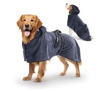 FLUFFINO Albornoz para Perros Azul Oscuro, Talla L, Suave, Absorbente, Lavable, de Secado rápido, Toalla para Mascotas + Cierre de Velcro, Toalla de baño para Perros Grandes, Accesorio para Mascotas