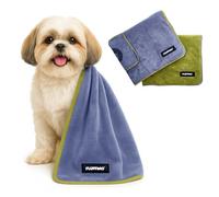 FLUFFINO® Toalla para Perros - Absorbente, Suave y Lavable (Paquete de 2, 90x50 cm, Gris y Verde, Lavable a 60 ° C) - Toalla de Microfibra de Secado rápido para Perros pequeños y medianos